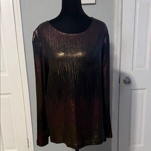 Women's Metallic Ombre Long-Sleeve Top - Black/Bronze
